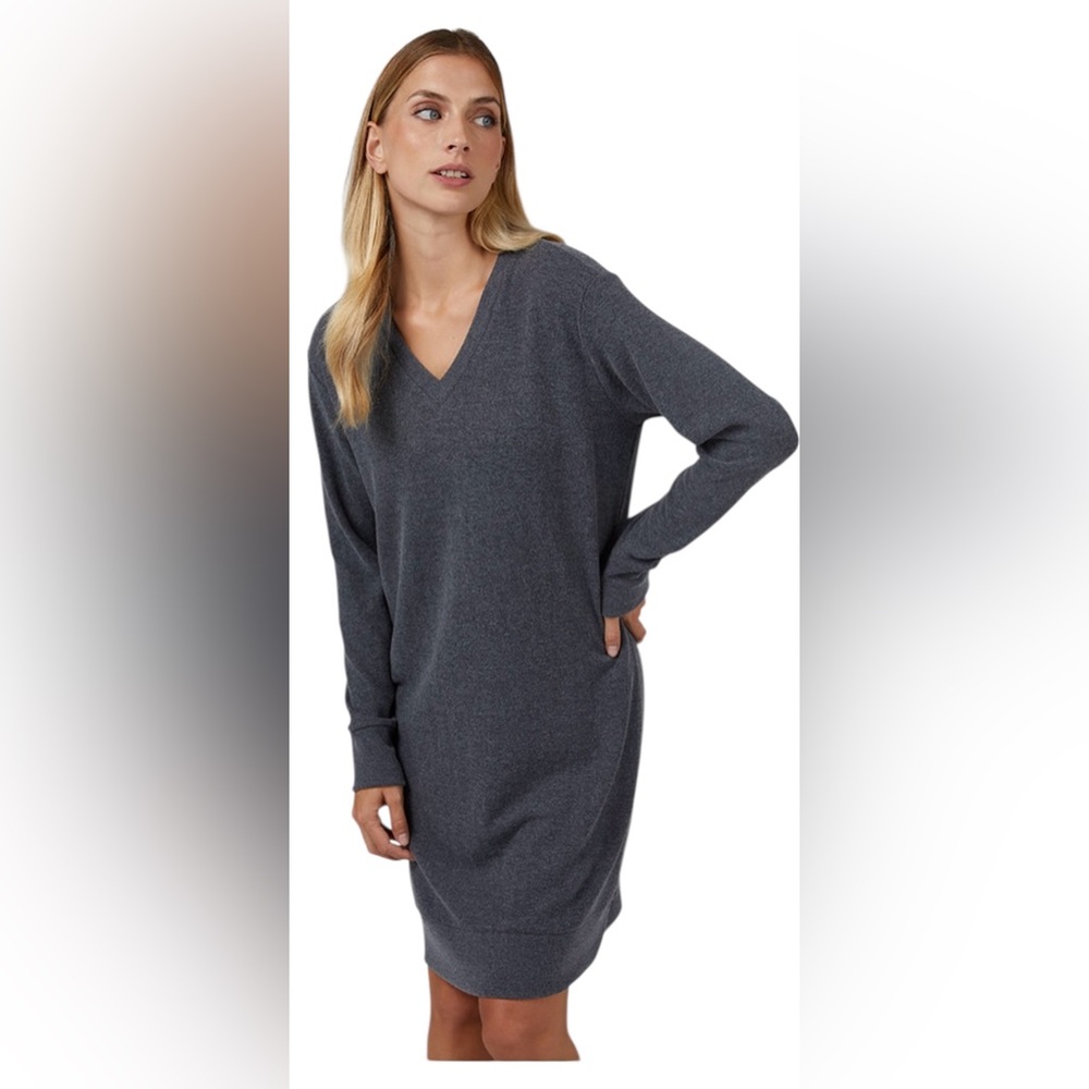 32 Degrees | Women’s Soft Sweater Knit V-Neck Black Heather Dress | Size L 12-14